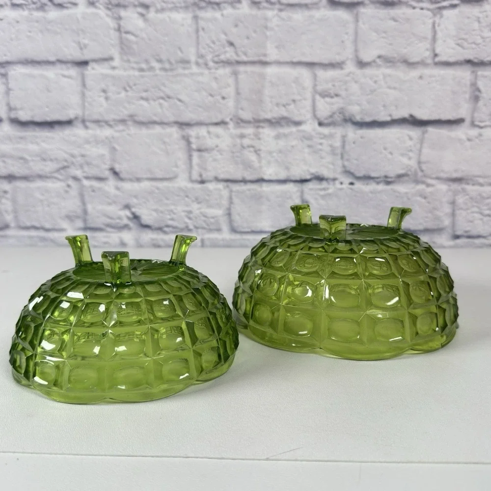 Vtg REGALINE Bowl Dish Set 2 Green Footed Acrylic Block Pattern Mid Century MCM